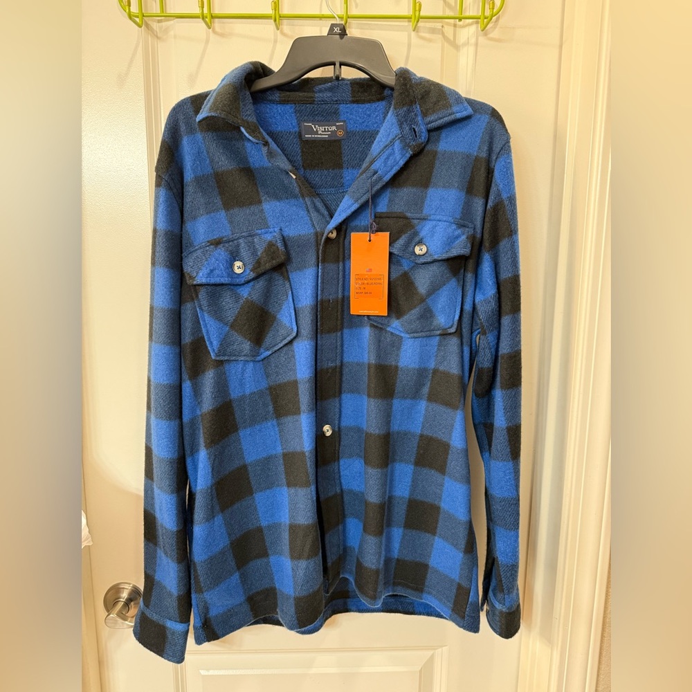 Visitor Premium Men's Plaid Button Down Fleece Shacket